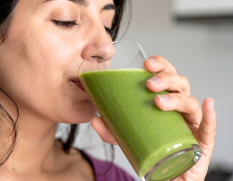 Woman Drinking Green Smoothie Healthy Lifestyle