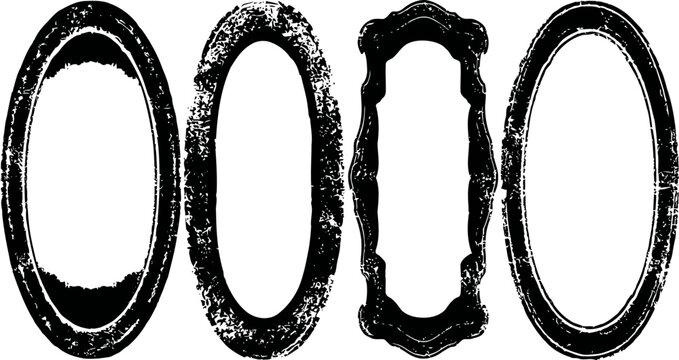 four vintage oval and rectangular distressed grunge frames with textured borders