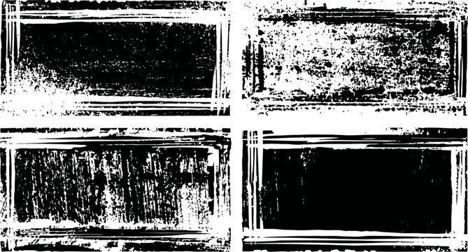 grunge rectangular frames set four black and white distressed textured borders abstract rough edges design elements