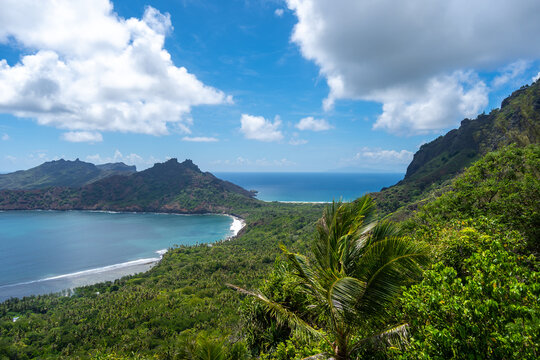 Anaho Bay and beach in Nuku Hiva, French Polynesia, Marquesas Islands