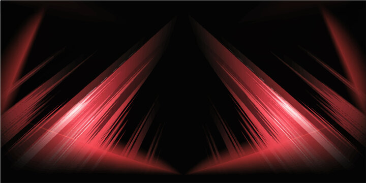 Abstract red light streaks emanating from the bottom and sides converge towards the center, creating a dynamic and dramatic visual effect against a black background.