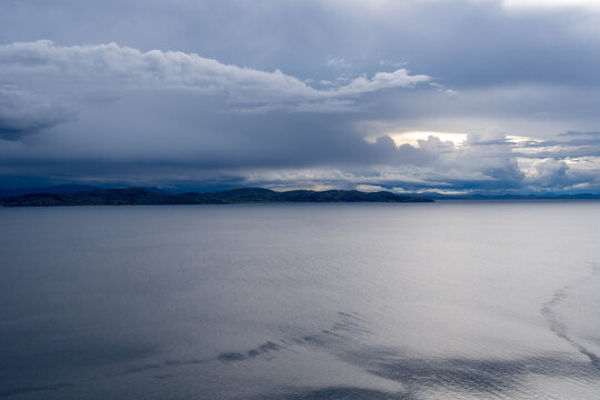 Panoramic view of Lake Titicaca from Taquile Island, Peru
