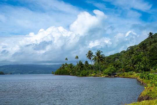 Coastline and Mountains on Tahaa Island, French Polynesia