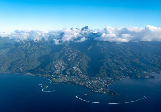 Aerial view of Tahiti Island and Papeete, French Polynesia