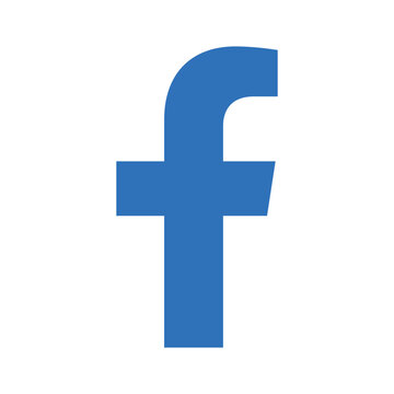 Single isolated global social media network brand logo featuring a stylized lowercase letter "f" silhouette on a white background. Consists of a medium blue, flat vector shape representing social 