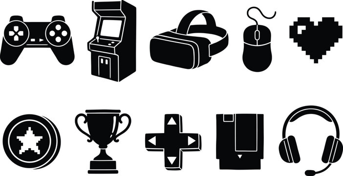 Set of gaming icons, simple flat vector design elements for game development and ui.