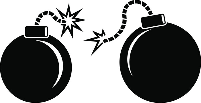 Explosive bomb icon set with burning fuse and spark design representing danger, risk, and warning concepts in minimal vector style