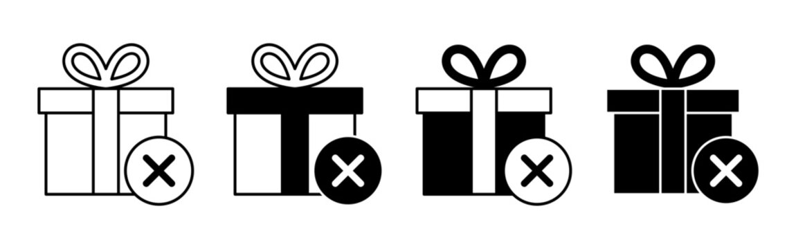 four gift box icons with delete symbols