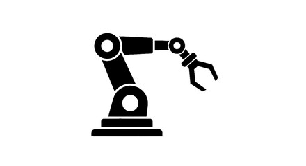 Fototapeta premium Minimal black silhouette icon, simple flat vector, bold black shape, no, no shading industrial robotic arm icon, mechanical hand for manufacturing process on a, flat icon style