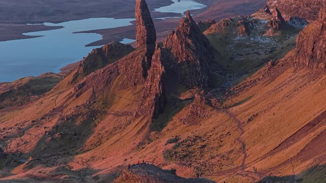 Old man of storr epic sunrise scenery in the isle of skye