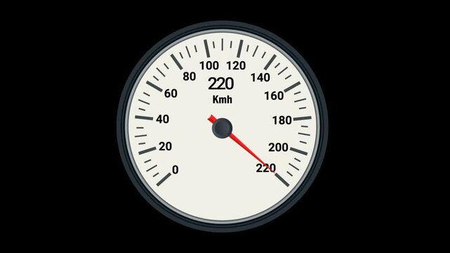Speedometer Needle Moving Fast kmh Speed Gauge Closeup Alpha Channel