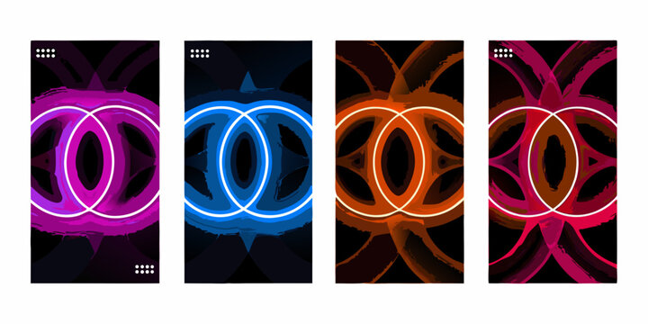 Interlocking loop pattern on vertical posters with black backgrounds