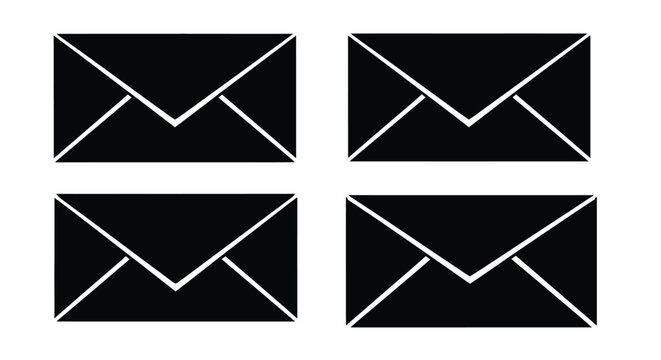 Four black envelope icons arranged in grid pattern representing email communication and incoming mail notifications for business and digital marketing needs.