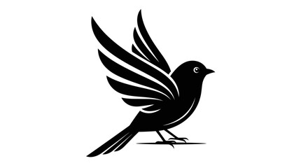 Fototapeta premium Minimalist Black Bird Silhouette Flying Against White Background, Freedom Concept