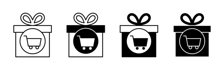 Four gift boxes with shopping cart symbols transitioning from outline to filled © drawnbybert