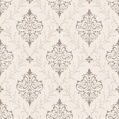 Obraz premium Damask modern seamless pattern element with linen texture. Vintage classical old fashioned damask ornament, seamless texture for wallpapers, textile.