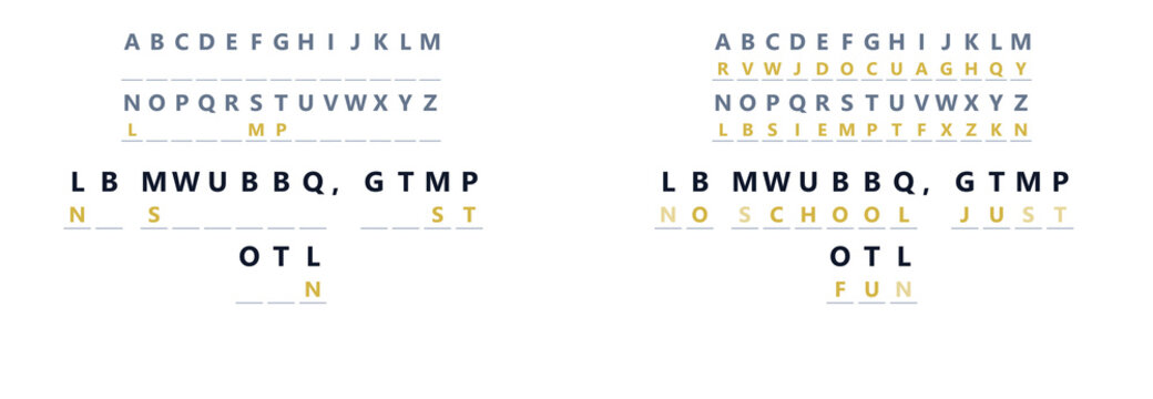 Mystery word puzzle with letters and clues in two separate grids  