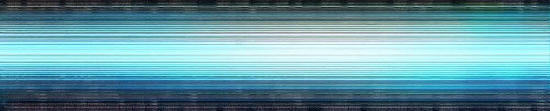 Abstract futuristic digital data stream background. Glowing blue neon beam with moving pixel blocks and retro scanline monitor effect. High tech cyberspace animation concept with wide copy space.