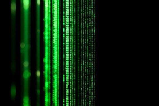 Green binary code background for tech and data themes