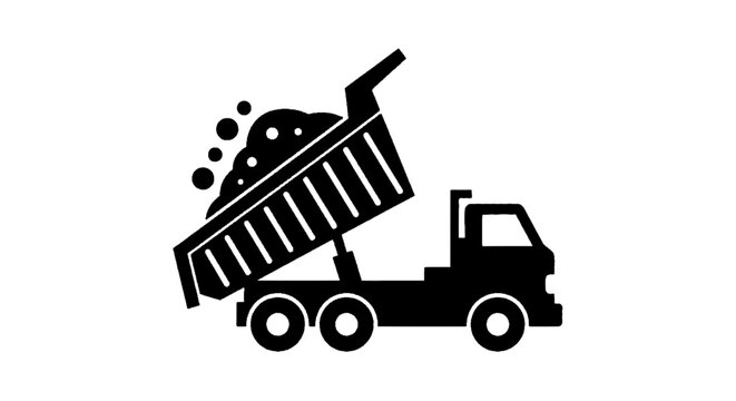 Minimal black silhouette icon, simple flat vector, bold black shape, no, no shading dump truck icon vector illustration on a, flat icon style