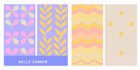 Obraz premium Floral wave dot pattern posters pastel colors featuring summer themed vector illustrations