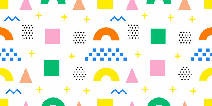 Geometric Shapes Pattern Featuring Triangles Squares Circles And Plus Signs abstract arrangement