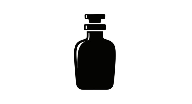 Vector illustration of black silhouette icon of a glass bottle with a stopper on a transparent background