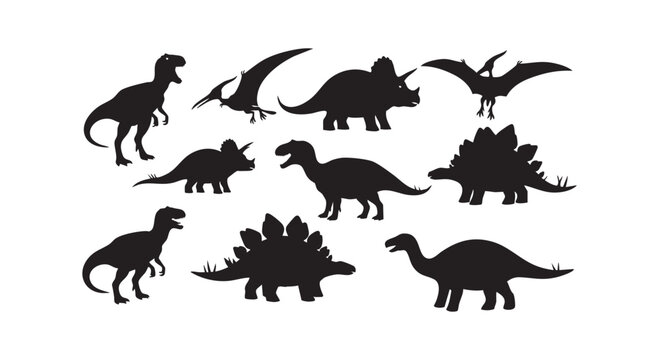 Set of dinosaur silhouettes for prehistoric creatures graphic design and ancient reptiles collection.