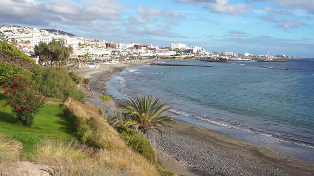View on Costa Adeje beaches in south Tenerife, Canary Islands, Spain. Travel or summer vacation concept,4K.