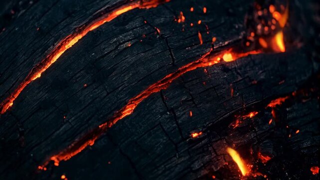 Smoldering wood embers glowing intensely in a fireplace, creating a warm and inviting atmosphere, perfect for enjoying relaxation during a chilly winter night at home