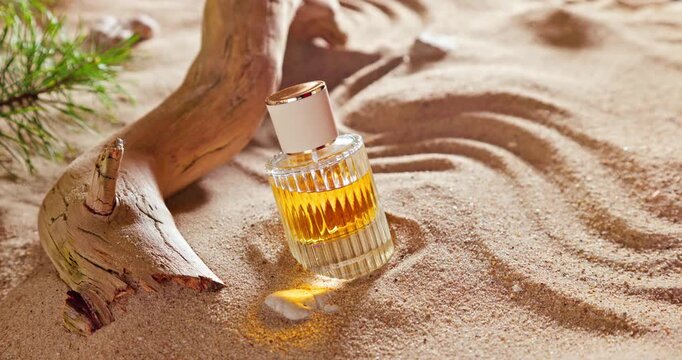 Aromatic golden perfume smelling of summer and holidays.