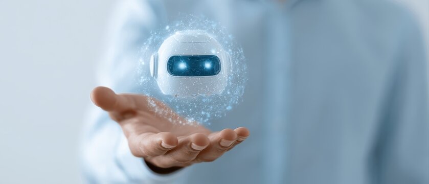 AI chatbot hologram interface, digital communication concept