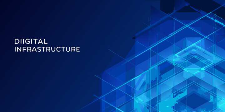 Blue geometric pattern with intersecting lines and polygonal shapes digital infrastructure style