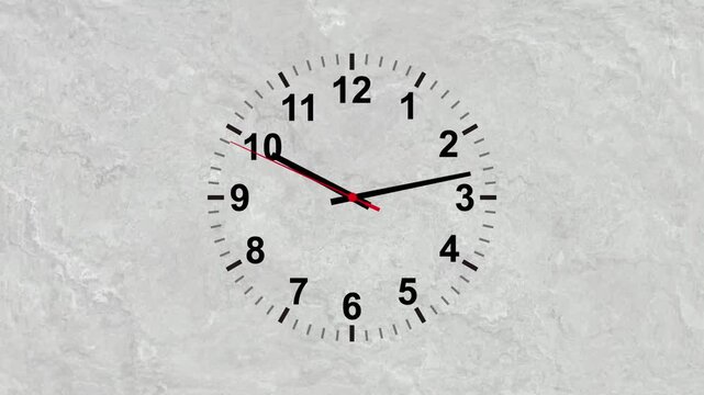 A round black office wall clock with a classic dial face displays the precise hour and minute hands as a concept of time management and deadlines