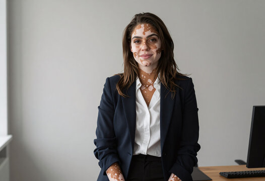 Woman with Vitiligo Models Professional Clothing