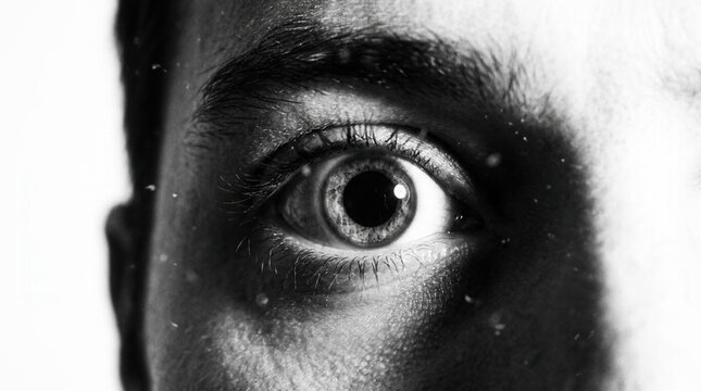 Intense Close-Up Of Human Eye In Monochrome, Gazing With Captivating Expression