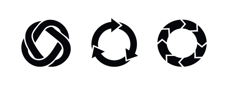 Circular Process Cycle and Loop Arrows Icons. Refresh, Recycle, and Continuous Workflow Diagram Silhouettes