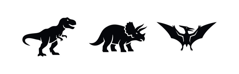 Silhouettes of dinosaur species: T-Rex, Triceratops, Pterodactyl © Lili