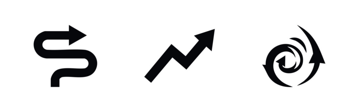 Abstract arrow shapes symbolizing curves, zigzags, and cycles