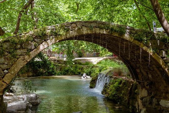 Bridge over the river at the city of Livadia in Greece. Travel concept.