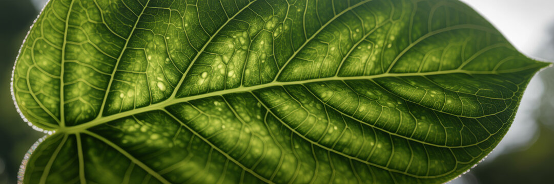 Closeup of Large Green Leaf Surface with Prominent Veins and Natural Texture Photography
