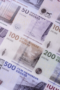 Money, currency of Denmark, Danish krone banknotes. Denmark, Danish money