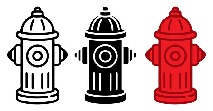 Fire Hydrant Silhouette Vector Icon Collection, Black Emergency Water Supply Safety Symbol Isolated on White Background, hydrant, fire, emergency, safety, water, firefighting