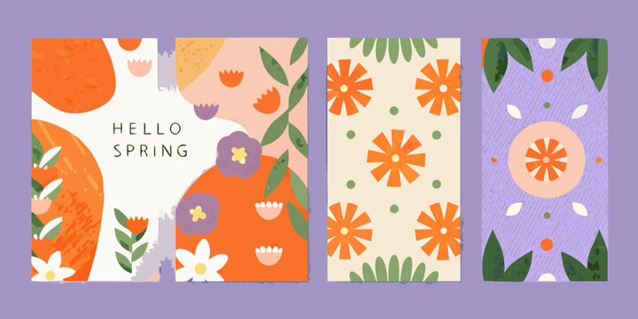 four vertical spring themed posters with floral patterns flower designs seasonal art