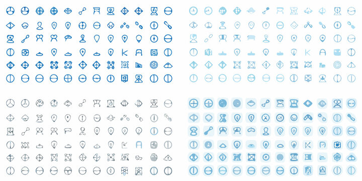 set of line isometric icons rendered in blue color symbol pictogram graphic
