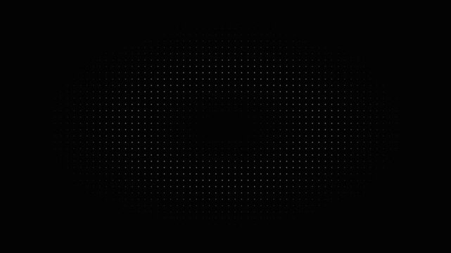 Pulsing white halftone dot grid pattern on black background