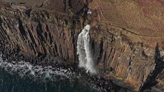 Mealt falls cascading down kilt rock cliffs in scotland