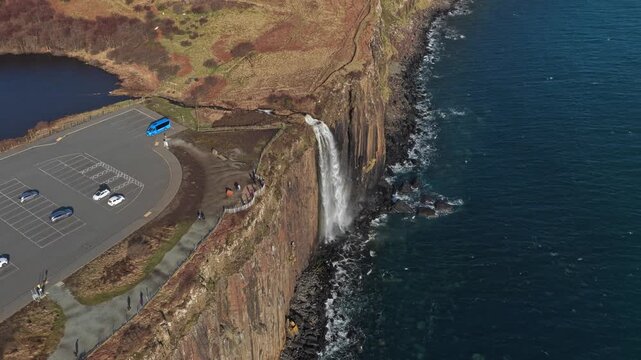 Mealt falls waterfall plunging into the sea at kilt rock