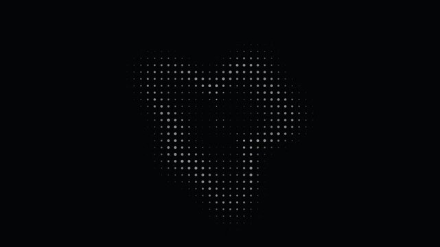 Abstract halftone dot morphing shape on black background