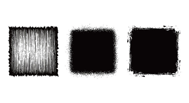 Black Grunge Square Frame Set with Hatch and Grainy Textures for Urban Graphic Design and Social Media Post Layouts